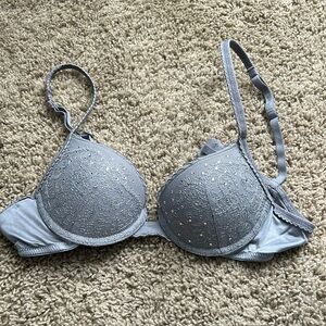 Aerie 32A gray push up bra with rhinestones.